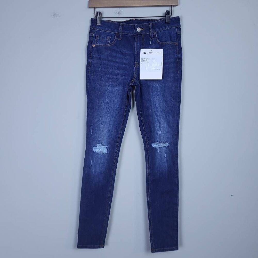 Old Navy Womens Distressed Rockstar Denim Jeans SZ 4 Blue Mid Rise Casual NWT